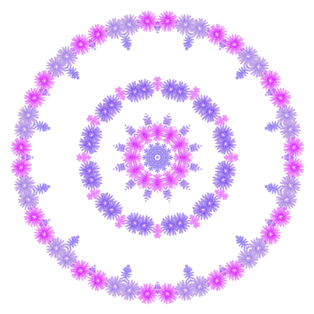 floral circle  isolated on white background. round of purple flowers, design elementの写真素材