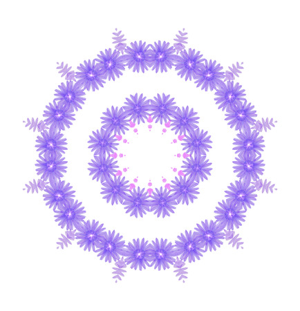 floral circle  isolated on white background. round of purple flowers, design elementの写真素材