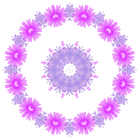 floral circle  isolated on white background. round of purple flowers, design elementの写真素材