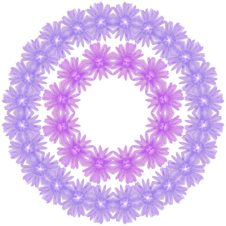 Floral circle  isolated on white background.  Round of purple flowers, design elementの写真素材