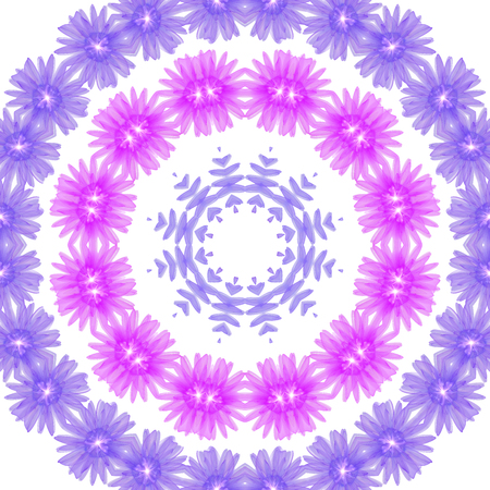 Floral circle  isolated on white background. Round of purple flowers, design elementの写真素材