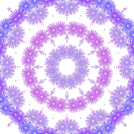 Floral circle  isolated on white background. Round of purple flowers, design elementの写真素材