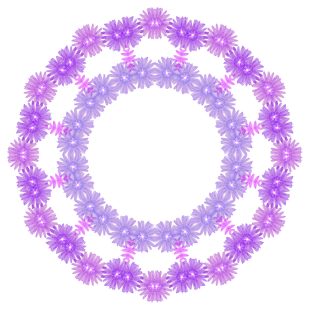 Floral circle  isolated on white background. Round of purple flowers, design elementの写真素材