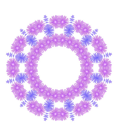 Floral circle  isolated on white background. Round of purple flowers, design elementの写真素材