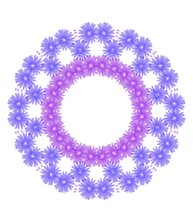 Floral circle  isolated on white background. Round of purple flowers, design elementの写真素材