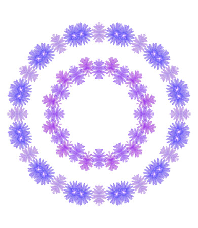 Floral circle  isolated on white background. Round of purple flowers, design elementの写真素材