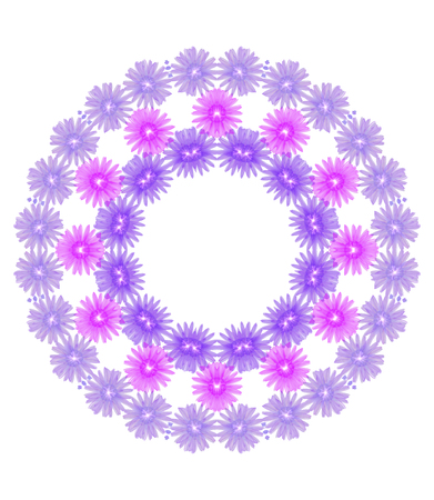 Floral circle  isolated on white background. Round of purple flowers, design elementの写真素材
