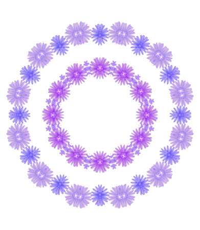 Floral circle  isolated on white background. Round of purple flowers, design elementの写真素材