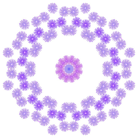 Floral circle  isolated on white background. Round of purple flowers, design elementの写真素材