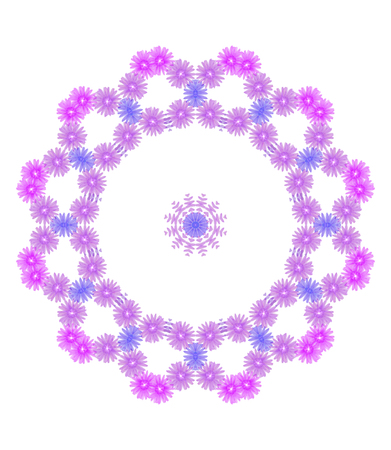 Floral circle  isolated on white background. Round of purple flowers, design elementの写真素材