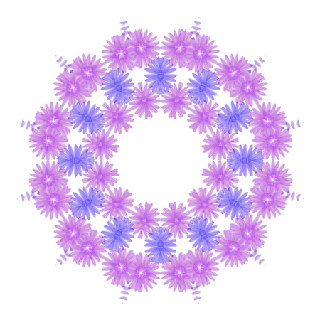 Floral circle  isolated on white background. Round of purple flowers, design elementの写真素材