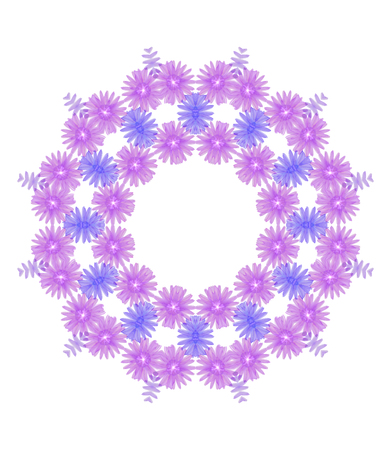 Floral circle  isolated on white background. Round of purple flowers, design elementの写真素材