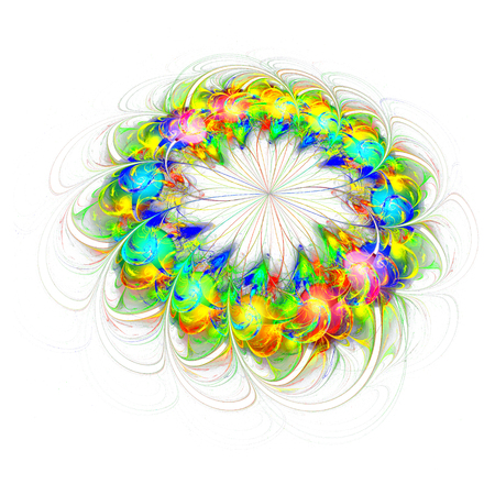 abstract colored flower isolated on white background. 3d fractal colorful flowerの写真素材