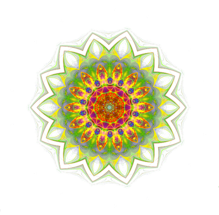 abstract fractal futuristic colorful pattern isolated on white background. fantasy kaleidoscope pattern.の写真素材