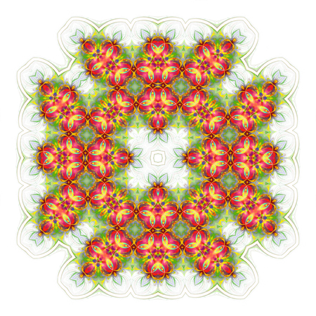 wallpaper with abstract pattern. green red geometric ornament tiles isolated on white backgroundの写真素材
