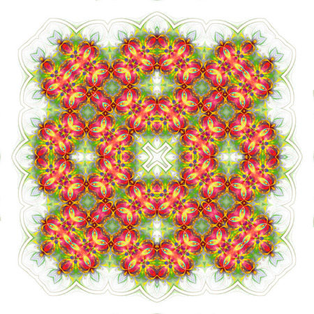 wallpaper with abstract pattern. green red geometric ornament tiles isolated on white backgroundの写真素材
