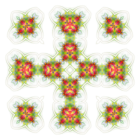 wallpaper with abstract pattern. green red geometric ornament tiles isolated on white backgroundの写真素材
