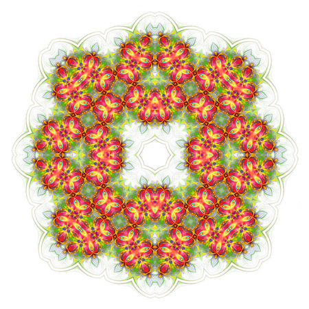wallpaper with abstract pattern. green red geometric ornament tiles isolated on white backgroundの写真素材