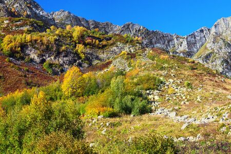 beautiful autumn mountain landscape. panoramic view of mountain peaksの写真素材
