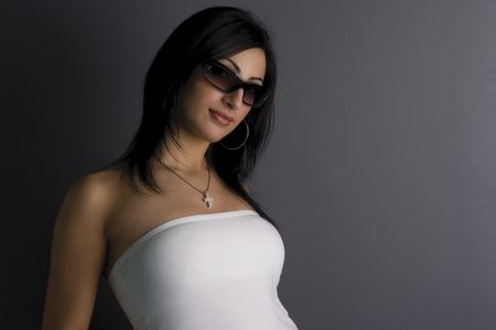 Twenty something fashion model with sunglassesの写真素材
