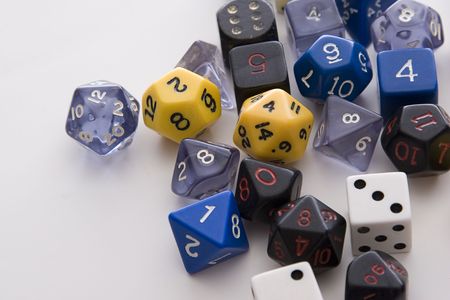 Array of different sided diceの写真素材