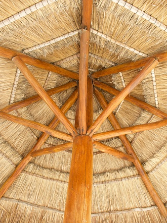 view from inside a straw parasolの写真素材