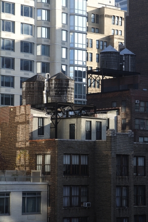 Building with on their roof in New York Cityの写真素材
