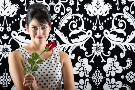 young woman in front of a black and white textured background with 60の写真素材