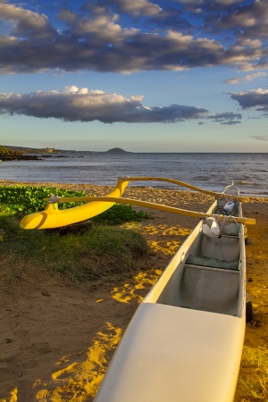 Malia on the beach of the maui shore at sunsetの写真素材