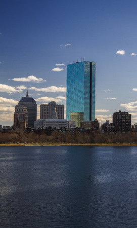 View of Boston city landscape by the waterの写真素材