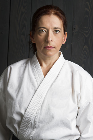 portrait of a forty year old woman wearing a giの写真素材