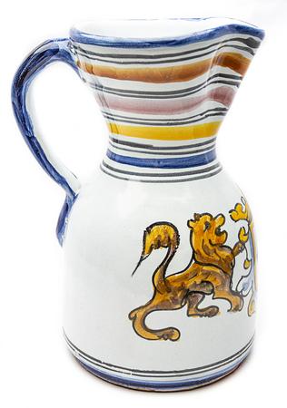 Small old cream container with lion patternの写真素材