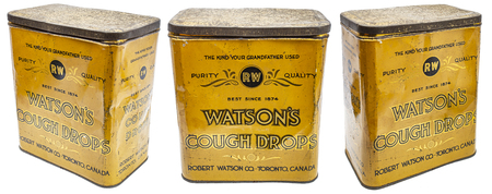Cough drop box with vintage design against white backgroundのeditorial素材