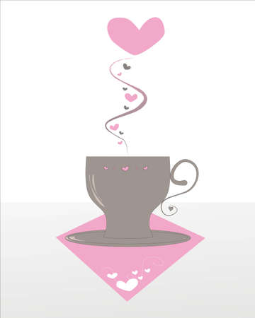 Cup with a love drink. Smoke with hearts. Grayish-pink hues. のイラスト素材