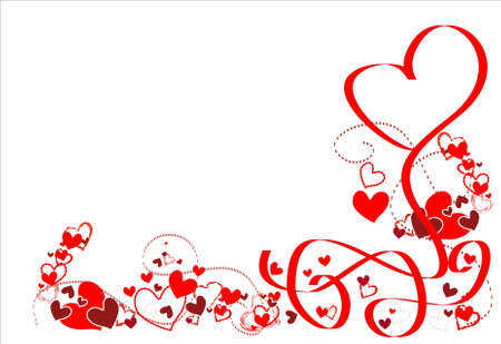 Romantic frame with red hearts and ribbons.のイラスト素材