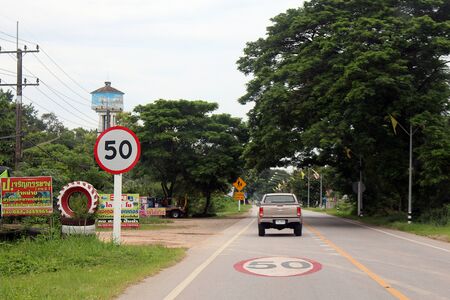 UDONTHANI, THAILAND â JANUARY 5, 2020:  The car is running on road,  this road be in countryside of Thailand,  see one at UDON THANI province.のeditorial素材