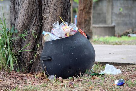 UDONTHANI, THAILAND â JANUARY 28, 2020:  The bucket be on floor,  for everyone will take some garbage quit in this,  see it at UDONTHANI province THAILAND.のeditorial素材