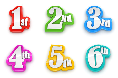 1st 2nd 3rd 4th 5th 6th numbers isolated on white background with clipping path