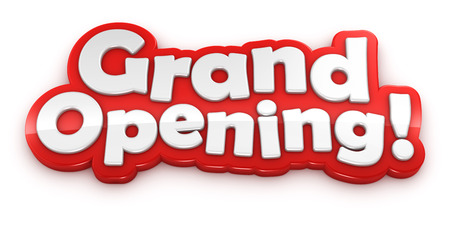 Grand Opening text banner isolated on white background with clipping path