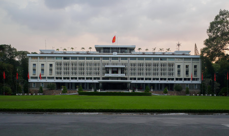 HO CHI MINH CITY, VIETNAM - NOV 03: Beautiful landscape of Independence Palace, green grass, ancient architecture, historic building, Nguyen Van Thieu is the last president of feudalism, Vietnam, Nov 03, 2017のeditorial素材
