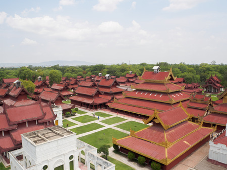 the Mandalay Palace built in 1875 by the King Mindon as seen from the watchtower, Mandalay, Myanmarのeditorial素材