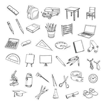 Hand drawn school themed thingsのイラスト素材
