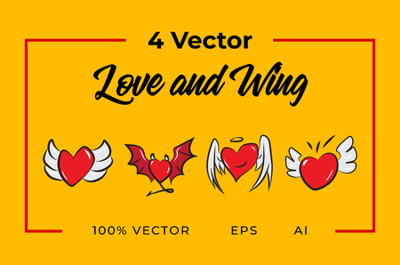 4 Vector Love and Wingのイラスト素材
