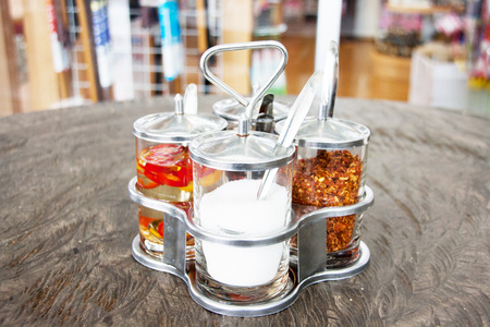 Thai condiment traditional ,fish sauce,sugar,dried,vinegarの写真素材