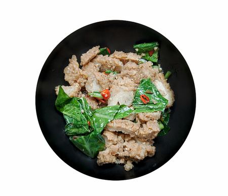 stir fried kale with crispy chickenの写真素材