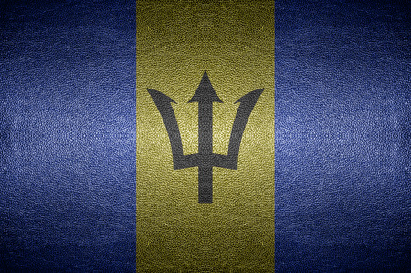 closeup Screen Barbados flag concept on PVC leather for backgroundの写真素材