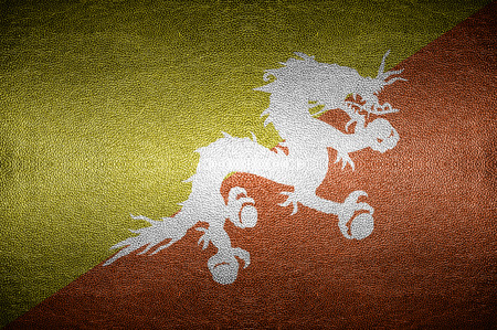 closeup Screen Bhutan flag concept on PVC leather for backgroundの写真素材