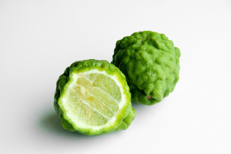 close up group of caffir lime on isolate whiteの写真素材