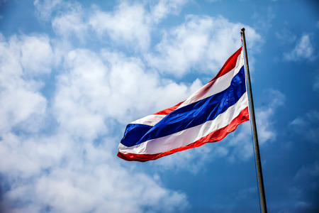 close up flag of Thailand on skyの写真素材
