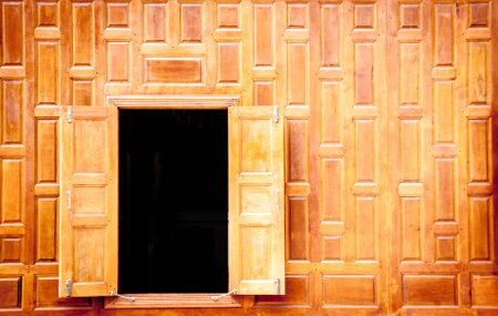 open vintge wood windows Thai Style for antique backgroundの写真素材